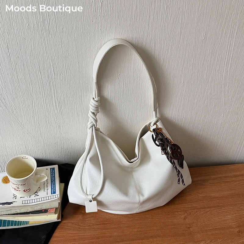 

Женские модные сумки-хобо MOODS 2026: Роскошные дизайнерские винтажные сумки из мягкой веганской кожи, однотонные, большой вместимости