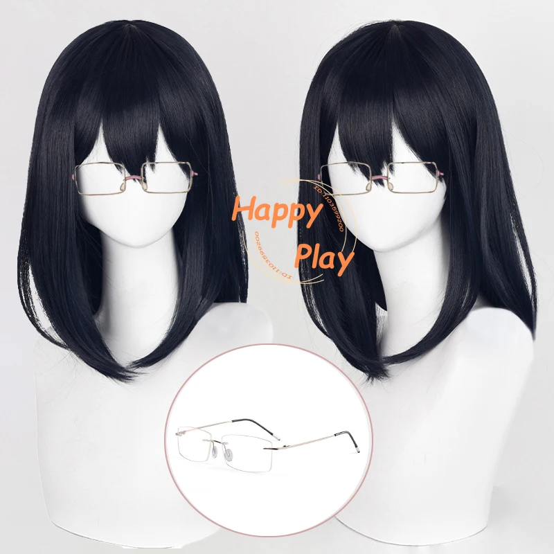 Shimizu kiyoko cosplais paruka 46cm dlouhé modrá černá ženy anime paruka s brýle horko odolné syntetická vlasy halloween + paruka čepice