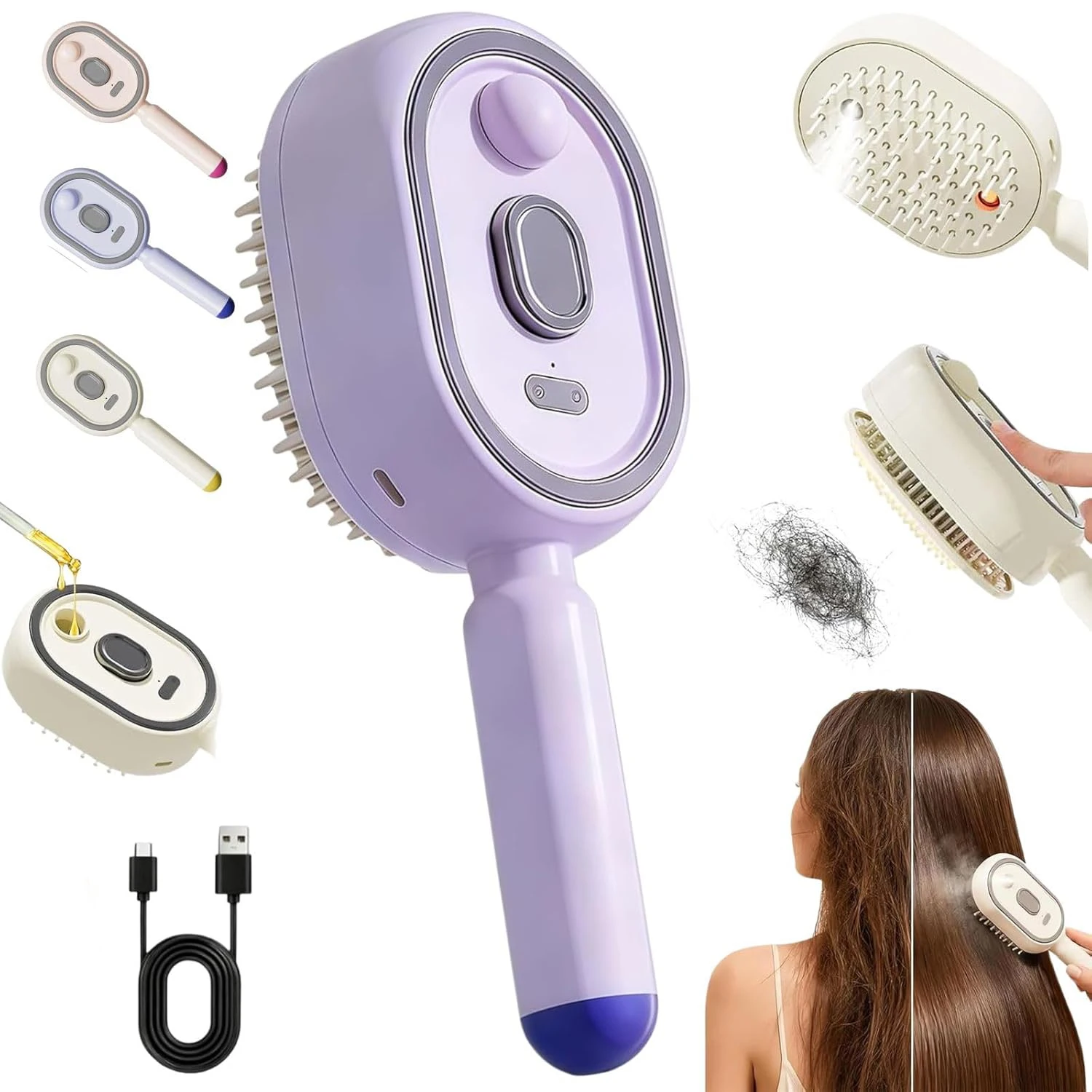 

2/1pcs Electric Spray Air Cushions Massage Comb Self Cleaning Steam Essential Oil Brush Rechargeable for Frizzy Hair Scalp Care