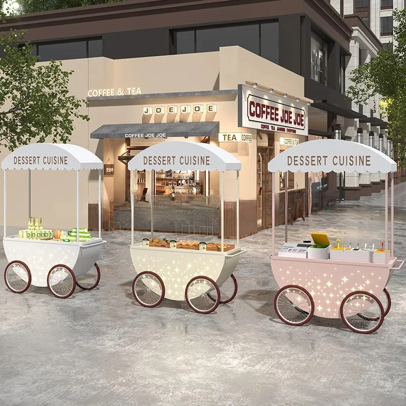 

YY- Nordic Outdoor Mobile Food Park Sales Cart Snack Stall Cart Coffee Milk Tea Cake Shop Promotion Display Cart