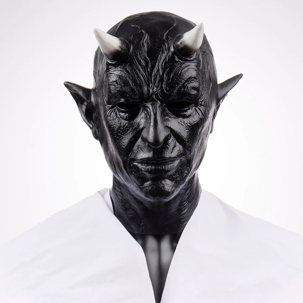 Hinweis Schwarzer Teufel Maske Halloween Latex Erschreckende Gruselige Horror Dämon Gesichtsbedeckung Horror Cosplay Kostüm Party Maskerade Requisiten