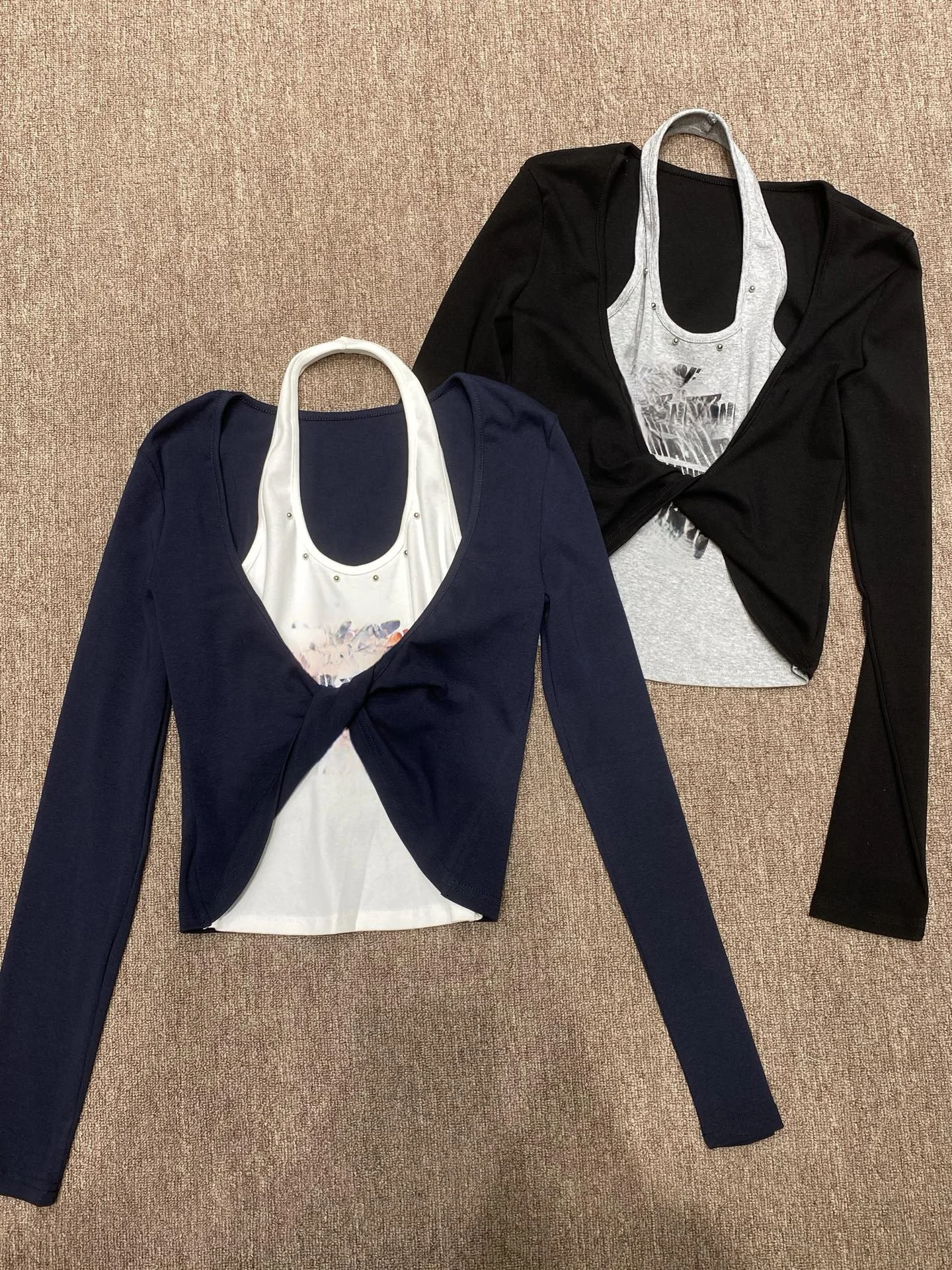 

Повседневный женский топ с асимметричным узлом, длинными рукавами, V-образным вырезом, укороченный, модный, для весеннего гардероба