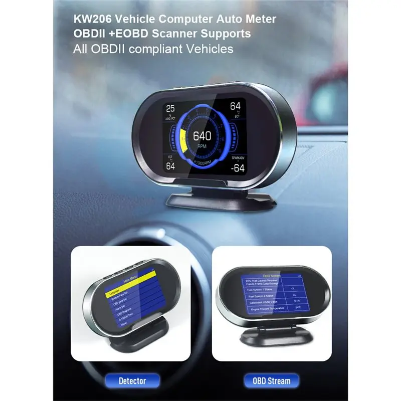 Intelligent OBD Auto Trip Meter, KW206 Car HUD Digital Instrument Computer, Speedometer, Water Temperature Gauge