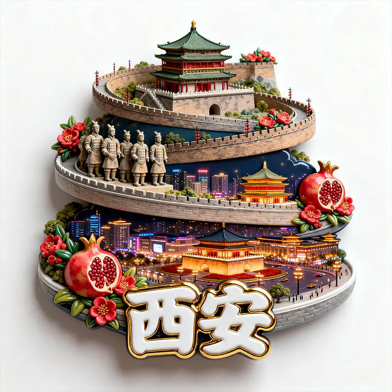 Xi'an City Tower Terracotta Warriors, China 3D Metal Fridge Magnets Tourism Souvenirs Refrigerator Magnetic Stickers Gift