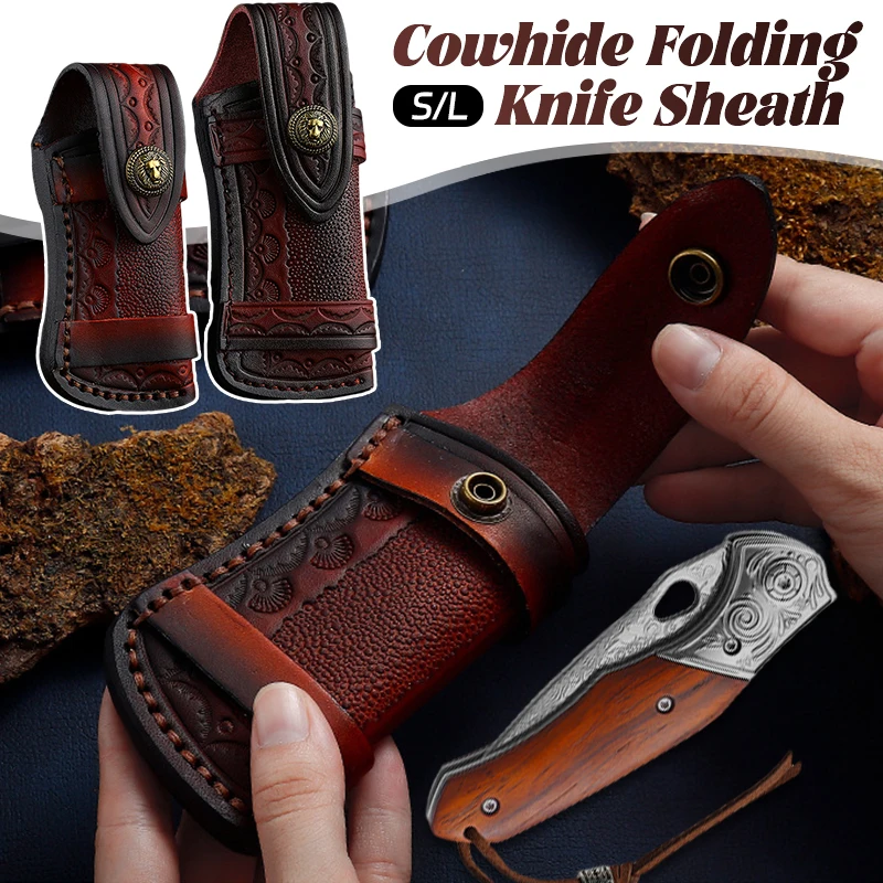 S/L Scabbard/knife Cover Retro Carving First Layer Cowhide Folding Knife Cover Leather Outdoors Knife Sheath Storage Holster