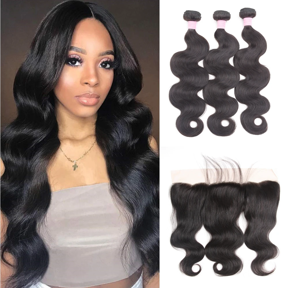 

Body Wave Human Hair Bundles With Lace Closure Frontal Unprocessed Remy Human Hair 10-32 Inch Bundles Raw Indian Hair Extensions