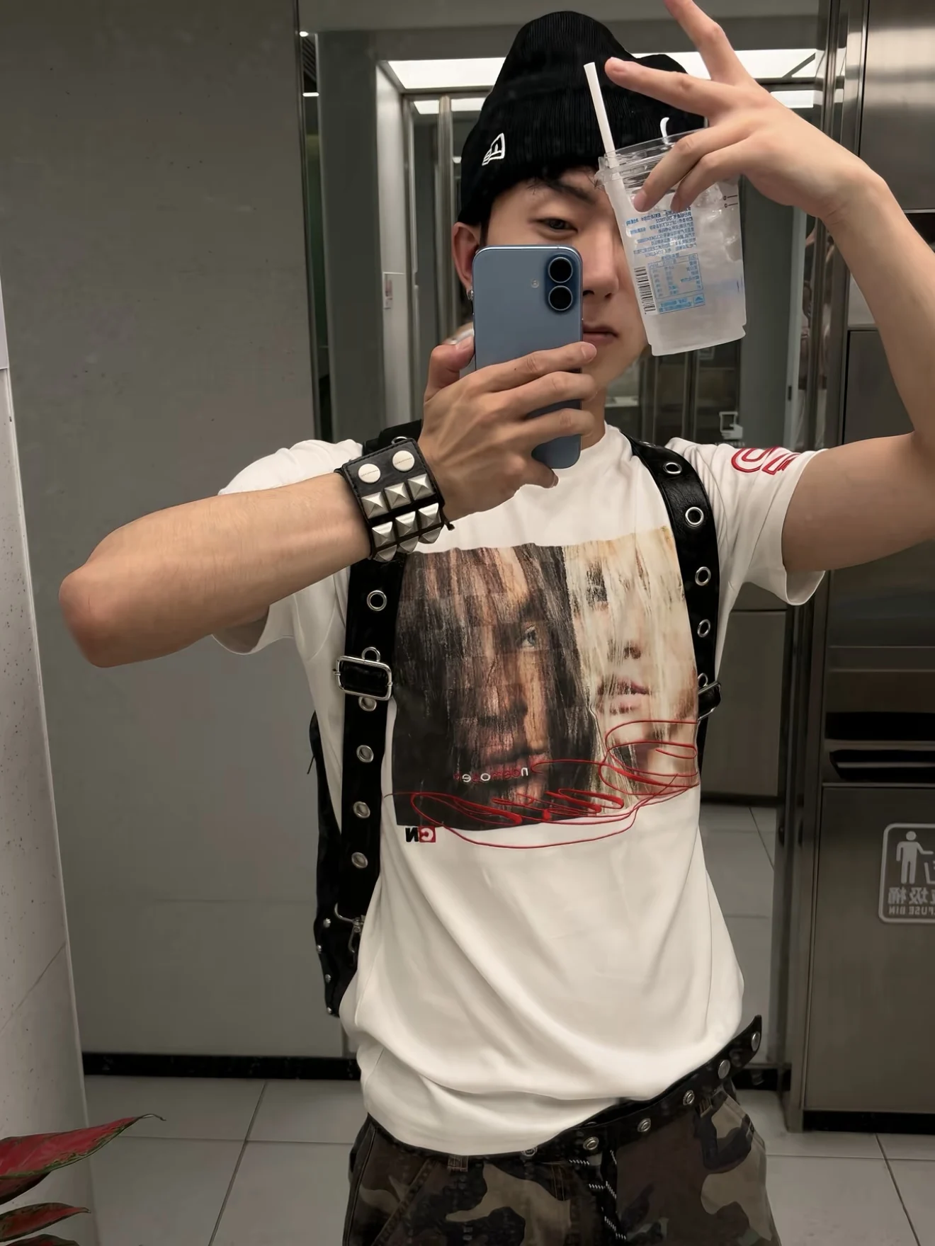 Millennium Electronic Hallucinogenic American Street Portrait Embroidery Short Sleeve Men's Tee Design Sense Loose Fit Breath...