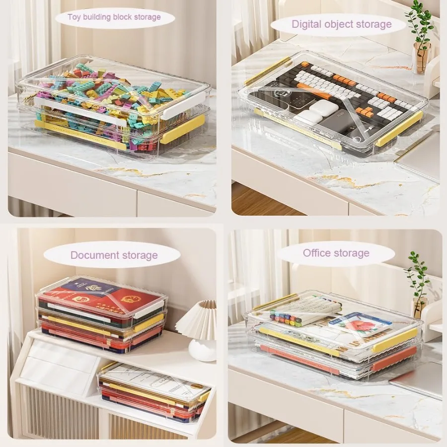 2-pack doorzichtige plastic archiefdozen met vergrendelbare deksels, stapelbare A4-opslag ‎ Witte grendels klein