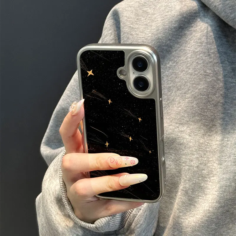 حافظة هاتف مضادة للسقوط من مادة البولي يوريثان الحراري ذات حافة فضية جميلة لهاتف آيفون XR/11/12/13/14/15/16/17 Pro Max