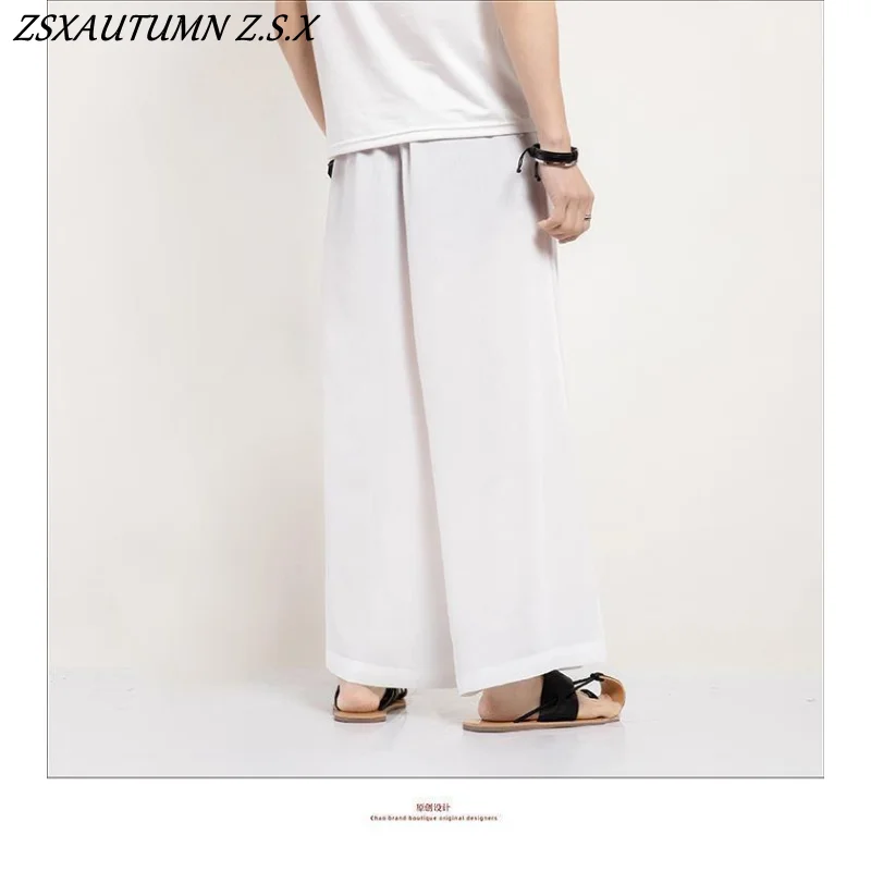 Summer Thin Casual Wide Pants Loose Plus Size Japanese Fashion Hakama Harajuku Oversized Trousers Chinese Style Men Skirt Pants