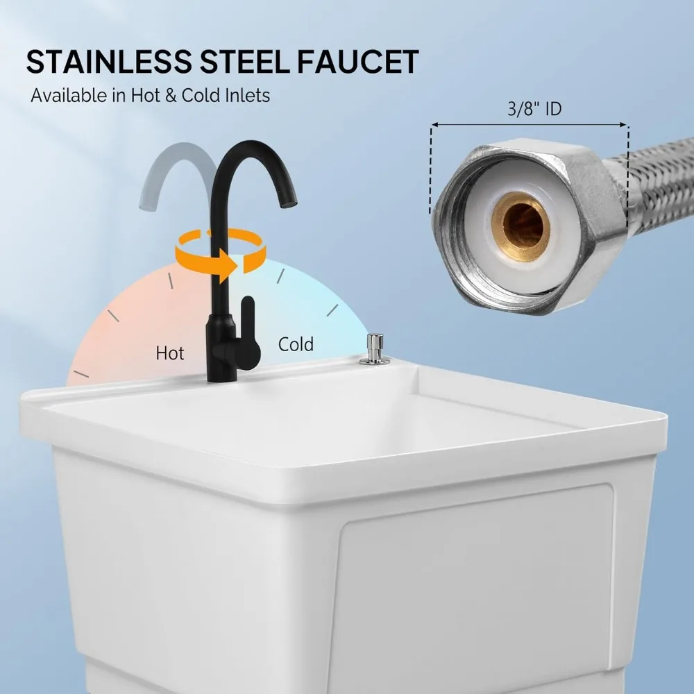 Fregadero independiente de 21 galones, grifo de acero inoxidable para lavabo, 23,6x23,6x36,2 pulgadas