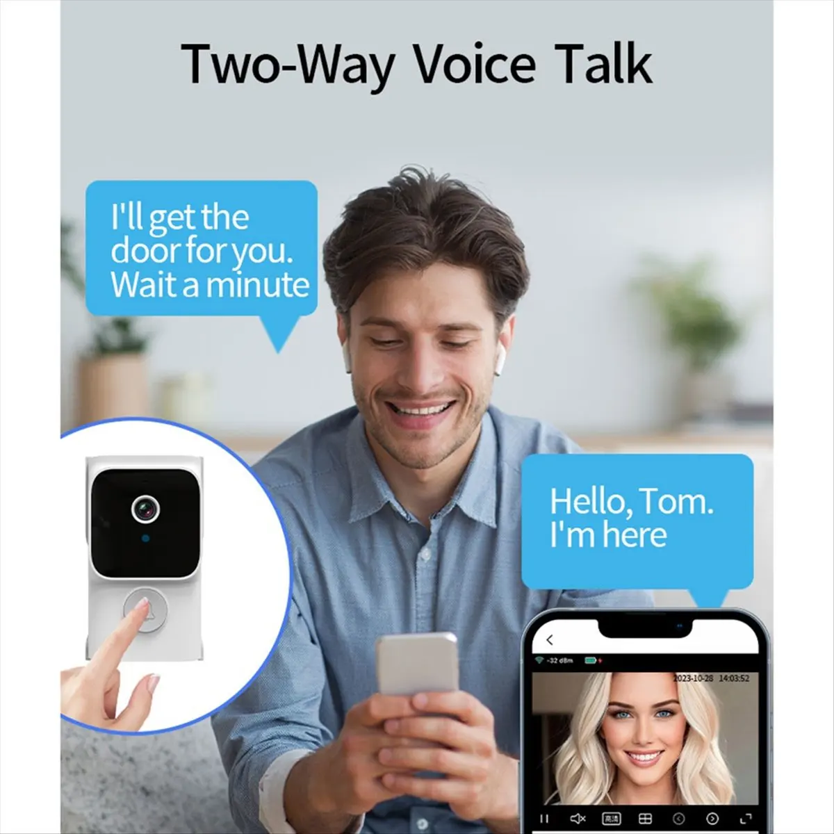 popop Tuya APP Free Cloud Storage WiFi Doorbell Low Consumption Visual Door Peephole Video Eye Night PIR Security Doorviewer,A