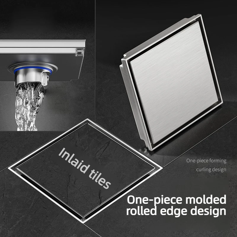 15x15cm 304 Stainless Steel Invisible Floor Drain, Anti-odor Core, Square Hidden Tile Insert Floor Drain For Bathroom Shower