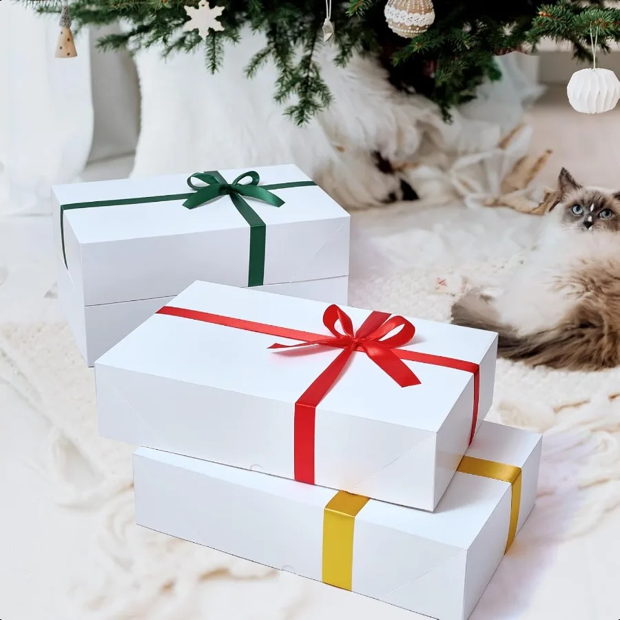 12 Cajas de Regalo Premium con tapas para regalos Cajas Blancas Extra Grandes para Envolver Regalos Cajas de Regalo de Ropa Profunda de 4 Pulgadas para bata