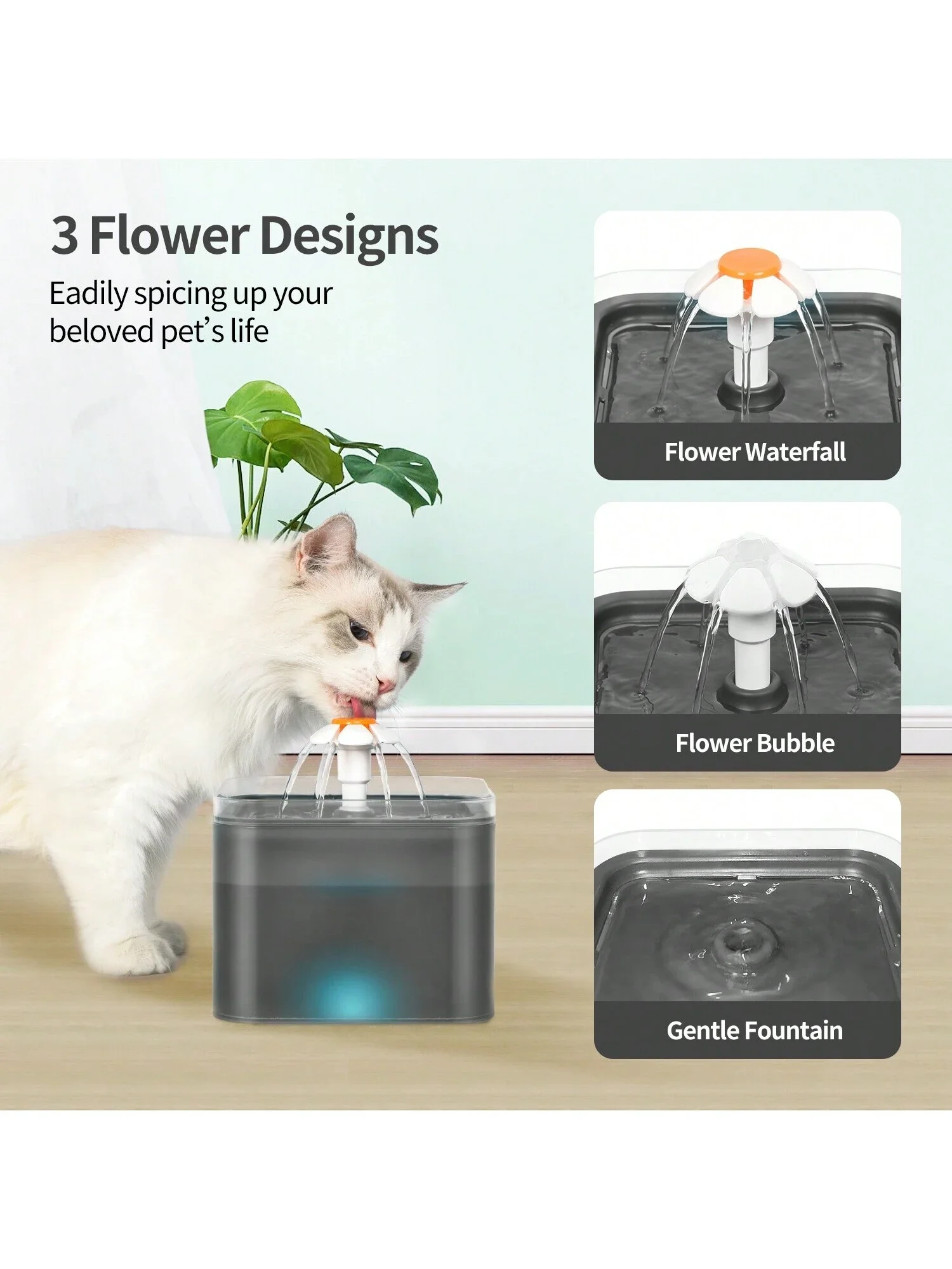 2L Ultra-Quiet LED Cat Water Fountain - Filtered, USB Powered, Automatic Pet Drinking Station