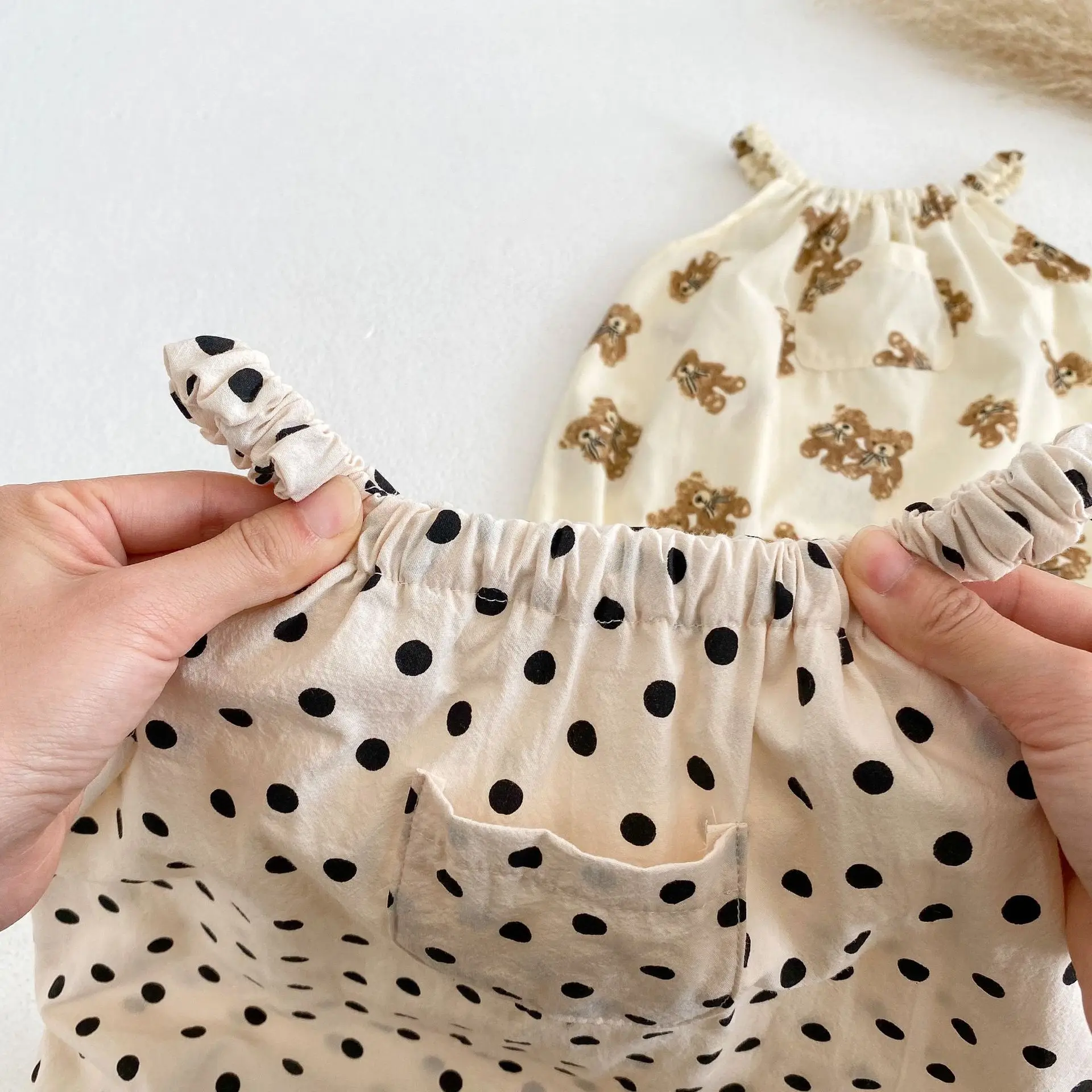 Salopette en coton pour nouveau-né, vêtement d'extérieur pour enfant, fille et garçon, imprimé ours et pois, nouvelle collection été 2023