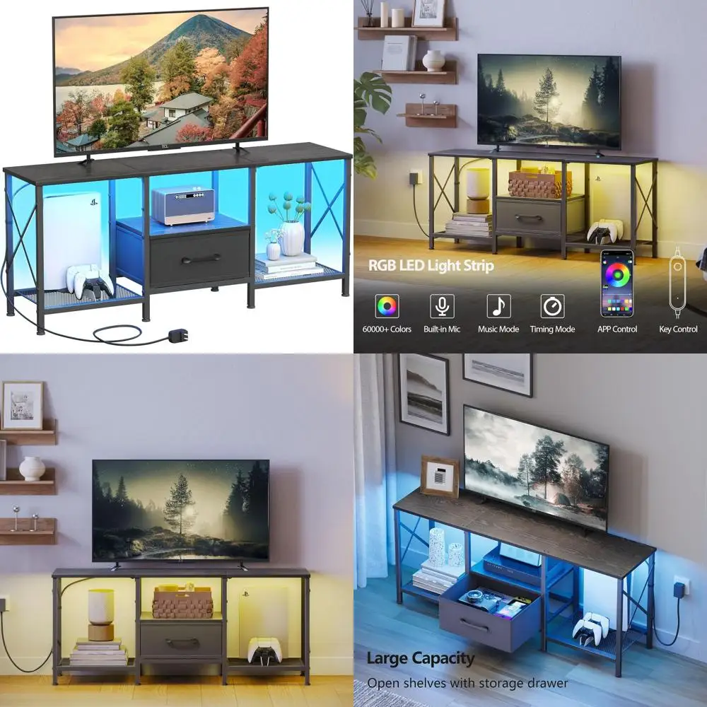 

Черная промышленная подставка для телевизора с тканевой полкой для LED-телевизоров 50-55 дюймов, открытый стеллаж для развлекательных центров в гостиной и спальне