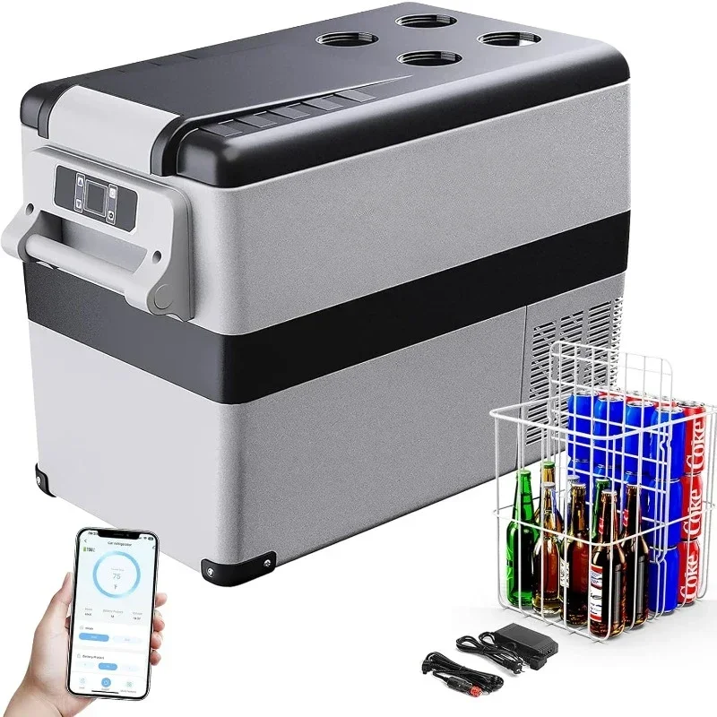 Car Refrigerator with Bluetooth APP Control, 12/24V DC & 110V AC, Portable Freezer Fridge Cooler for Car, RV, Camping, Home Use