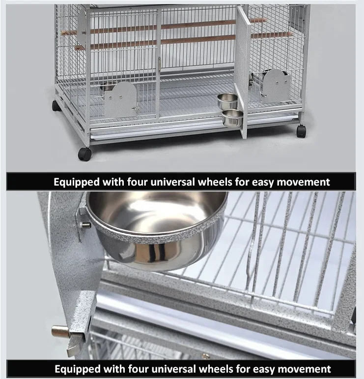 Wrought Iron Bird Cage With Rolling Stand For Parrots Conure Lovebird Cockatiel Pigeon Cages That Can Be Stacked