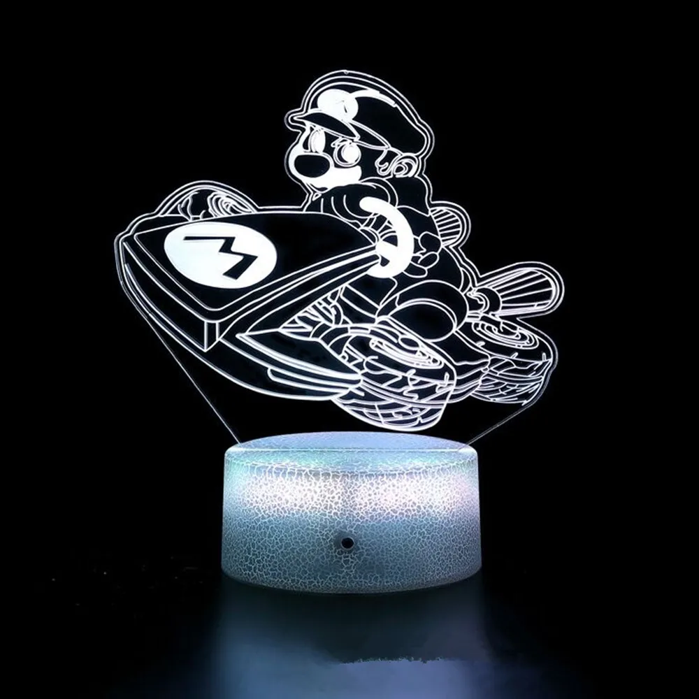 2025 سوبر ماريو براذرز سباق ضوء الليل ثلاثية الأبعاد الإضاءة ضوء 16 لون اللمس قابل للتعديل USB شحن ديكور هدية الكريسماس