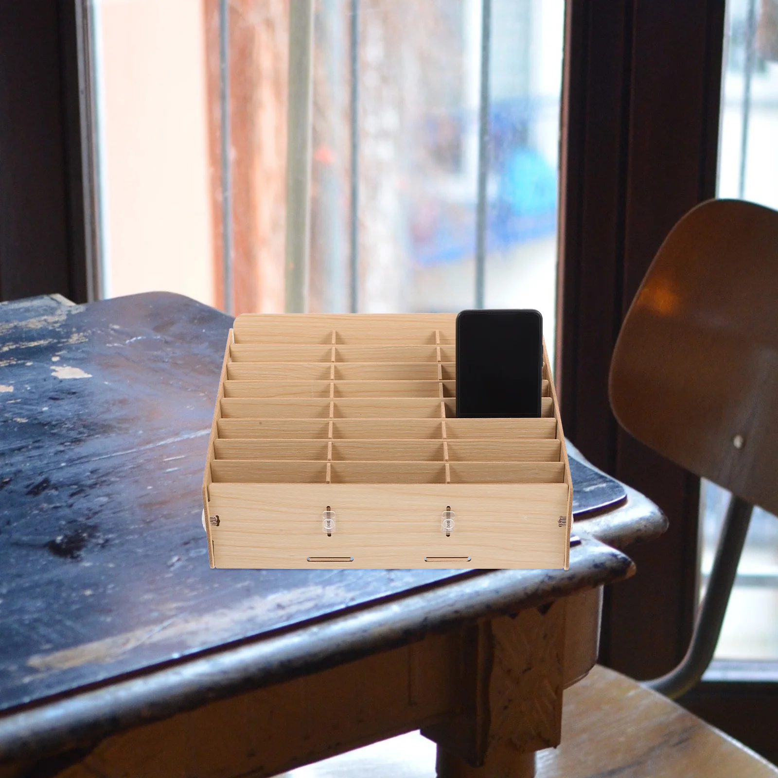 Wooden Desktop Organizer Multiple Compartments Storage Box For Office Home School Phone Management Tabletop Holder Wood