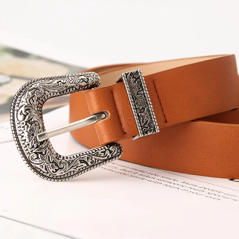 2.8cm Leather Ethnic Style Retro Carved Needle Buckle Belt Fashionable Men And Women's Travel Shopping Decoration Clothing Belt