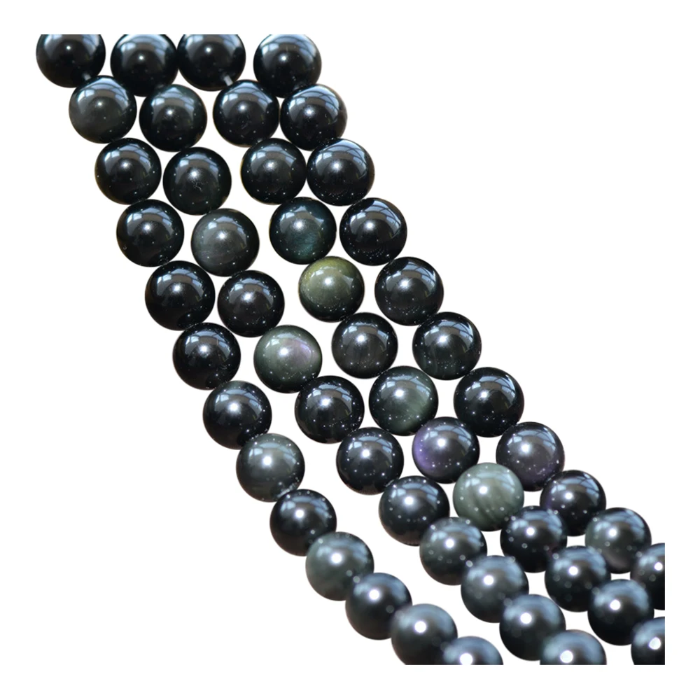 

Grade A Natural Rainbow Black Obsidian Beads NOT Dyed 4mm-20mm Smooth Polished Round 15 Inch Strand