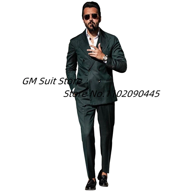 

Fashion 2 Piece Men Suits Business Double-Breasted Jacket Set Groom Tuxedo For Wedding Party (Blazer+Pants)