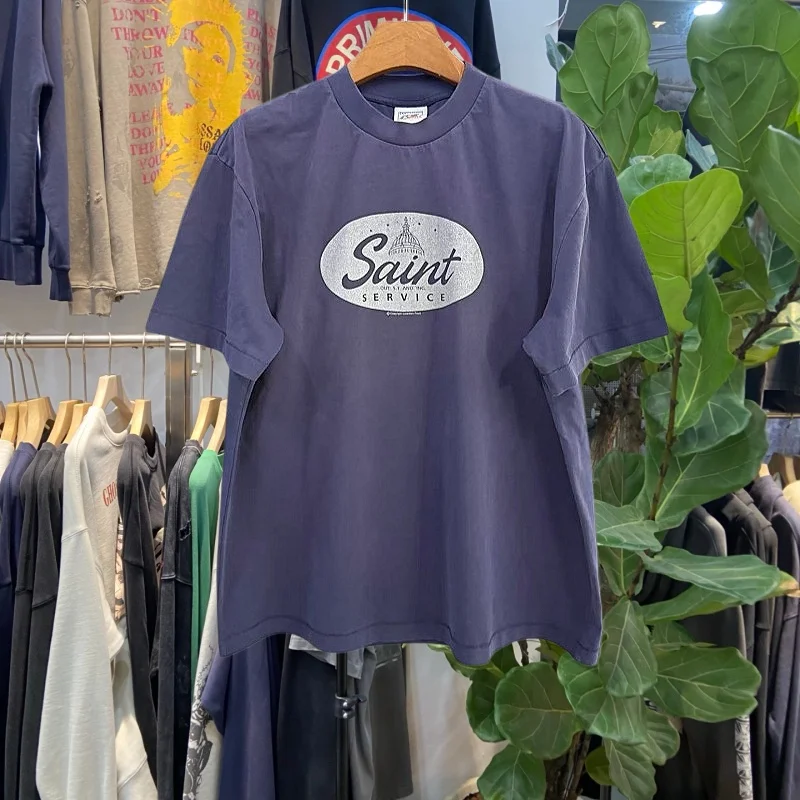 Vintage Saint XXX S Letter Print Loose Fit Short Sleeve T-Shirt Unisex Casual Cotton Top for Men And Women