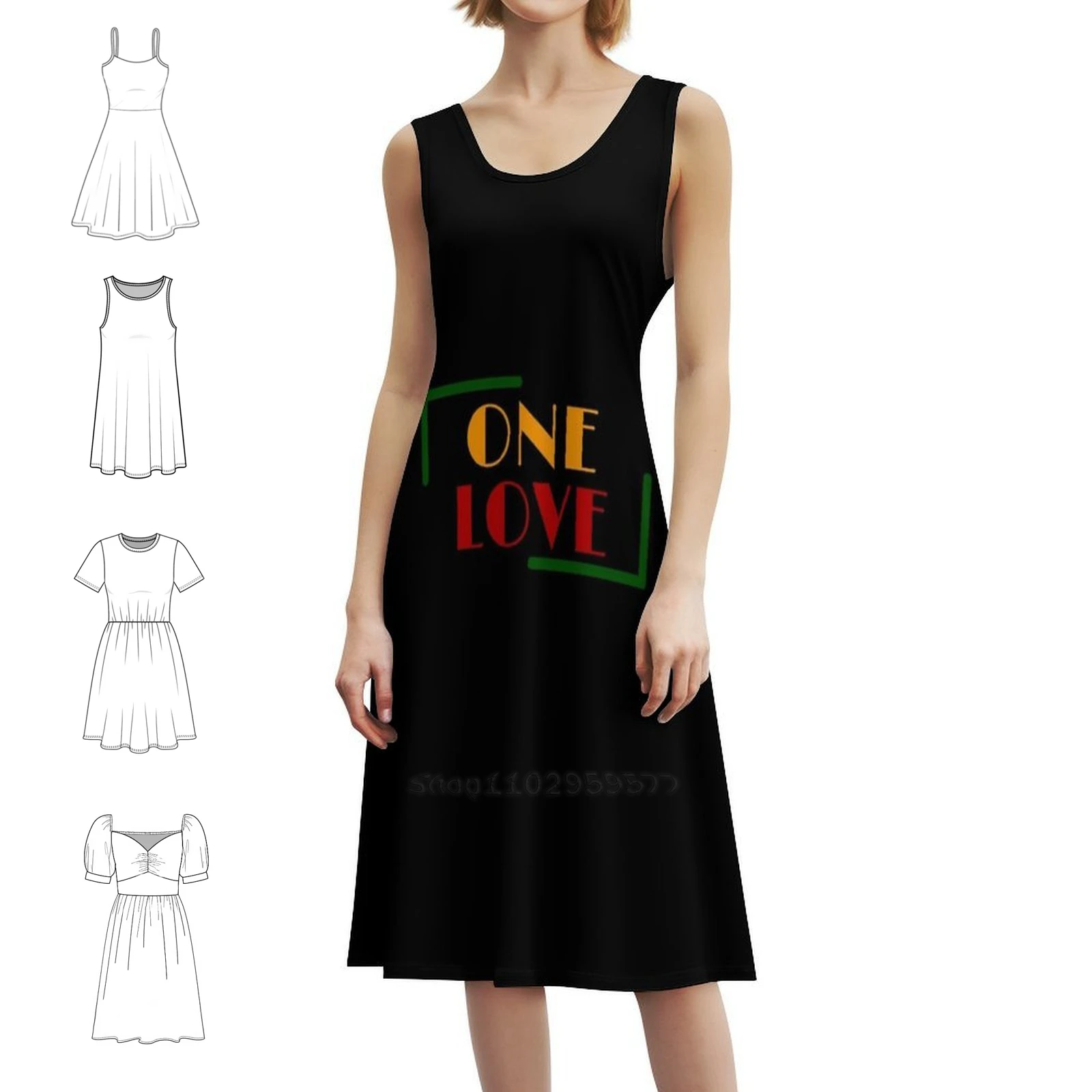 

One Love-Color Women's Streetwear Party Dress Trendy Print Club Clothing For Female Reggae Matter Music Rasta Jamaica Dub