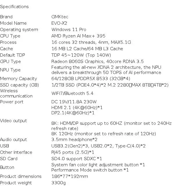 GMKtec EVO-X2 AMD R AI Max+ 395 Mini PC 16-core 32-thread 64GB LPDDR5X 1TB SSD Gaming Computer PC with AMD XDNA 2 NPU Mini PC