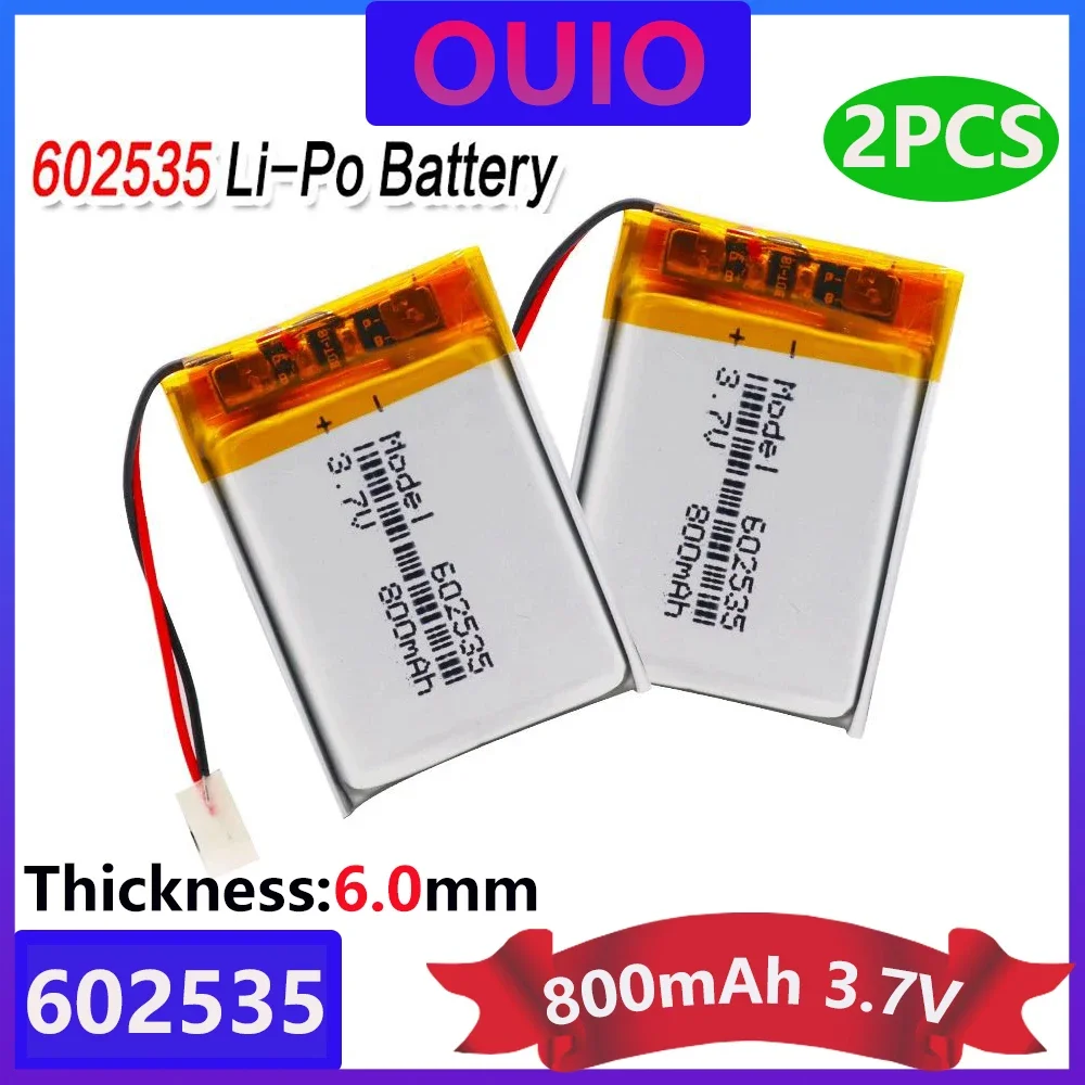 2pcs 3.7V 800mAh 602535 Lithium Polymer Li-Po Li Ion Rechargeable Battery Lipo Cells For Car DVR Tachograph Bluetooth Speaker