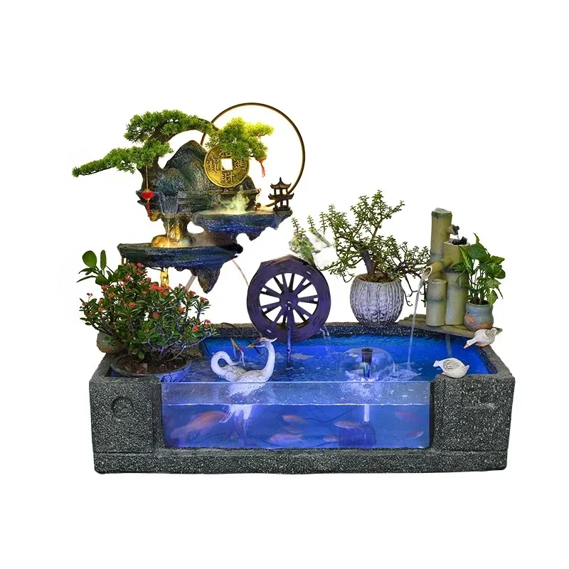 Chinese Courtyard Garden Fish Pond Rockery Landscape Indoor Entrance Balcony Flowing Water Landscape Furnishing Articles