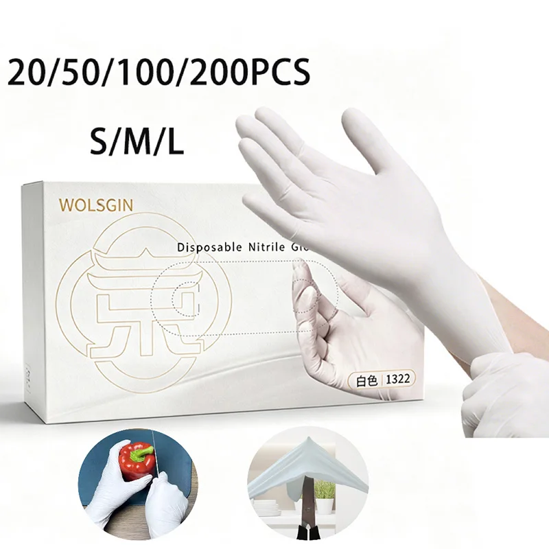 White Nitrile Disposable Gloves 4mil Food Grade Home Cleaning Gloves Textured Latex Free Food Pre Cooking Kitchen Working Gloves