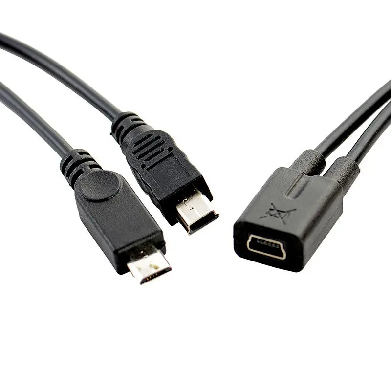30cm Mini USB Female to Mini 5Pin Male+Micro 5Pin Male Y-shaped 1/2 Navigation Driving Recorder Charging Cable