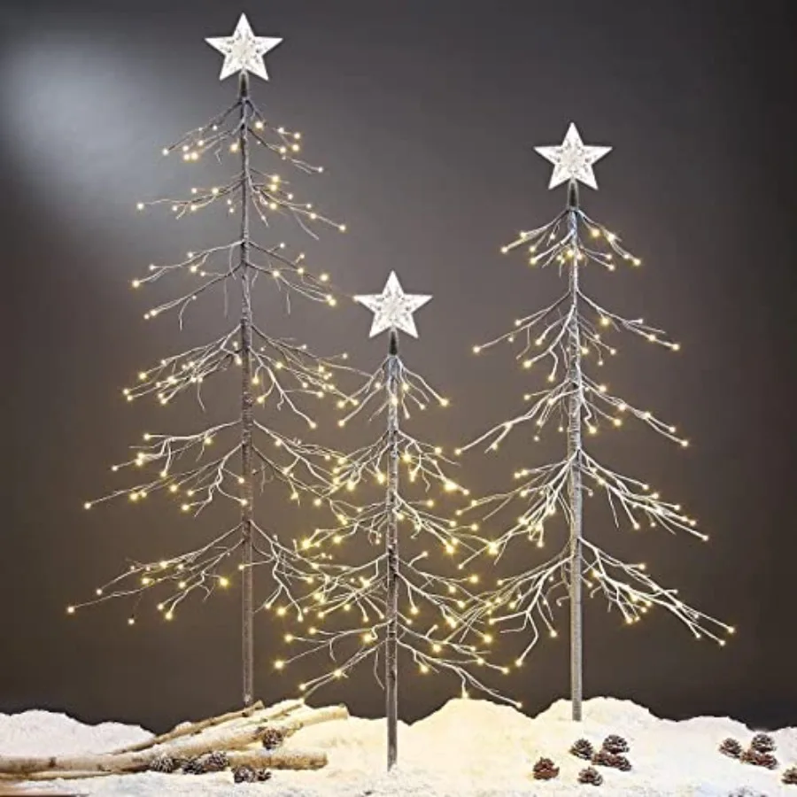 

1 set of 3 pcs 3Feet, 4Feet and 6Feet Snowy Fir Tree, 328 LED Lights, for Indoor and Outdoor Use, Warm White, for Home Festival