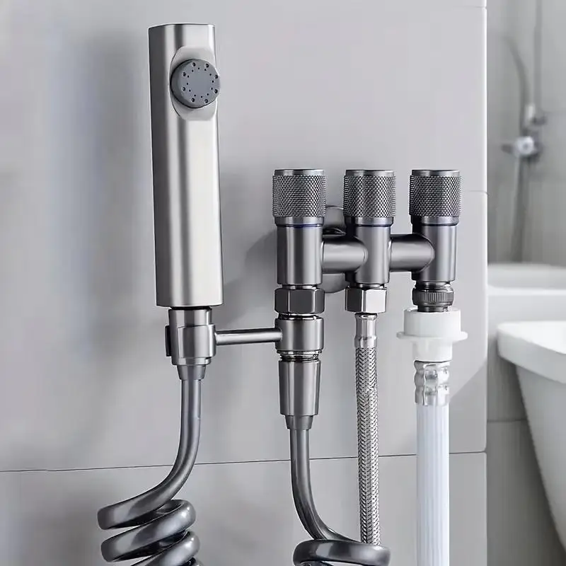 201Stainless Steel 3-Way Water Valve 1 Inlet 3 Outlets With Water-Stop Connector For Faucets Stainless Steel Inlet Valve Fitting