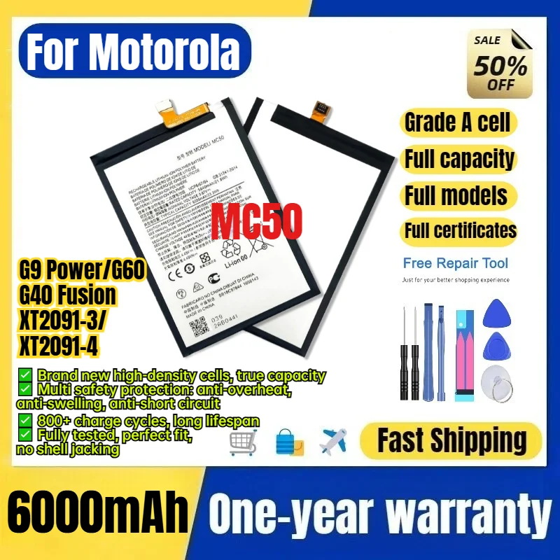 MC50 for Motorola G9 Power/G60/G40 Fusion/XT2091-3/XT2091-4 Phone Battery High Capacity Battery Replacement Bateria Grade A Cell