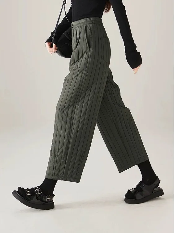 Pantaloni Harem casual in cotone caldo Thiened Pantaloni invernali da donna in vita elastica retrò Nascondi pantaloni dimagranti in cotone a nove punti