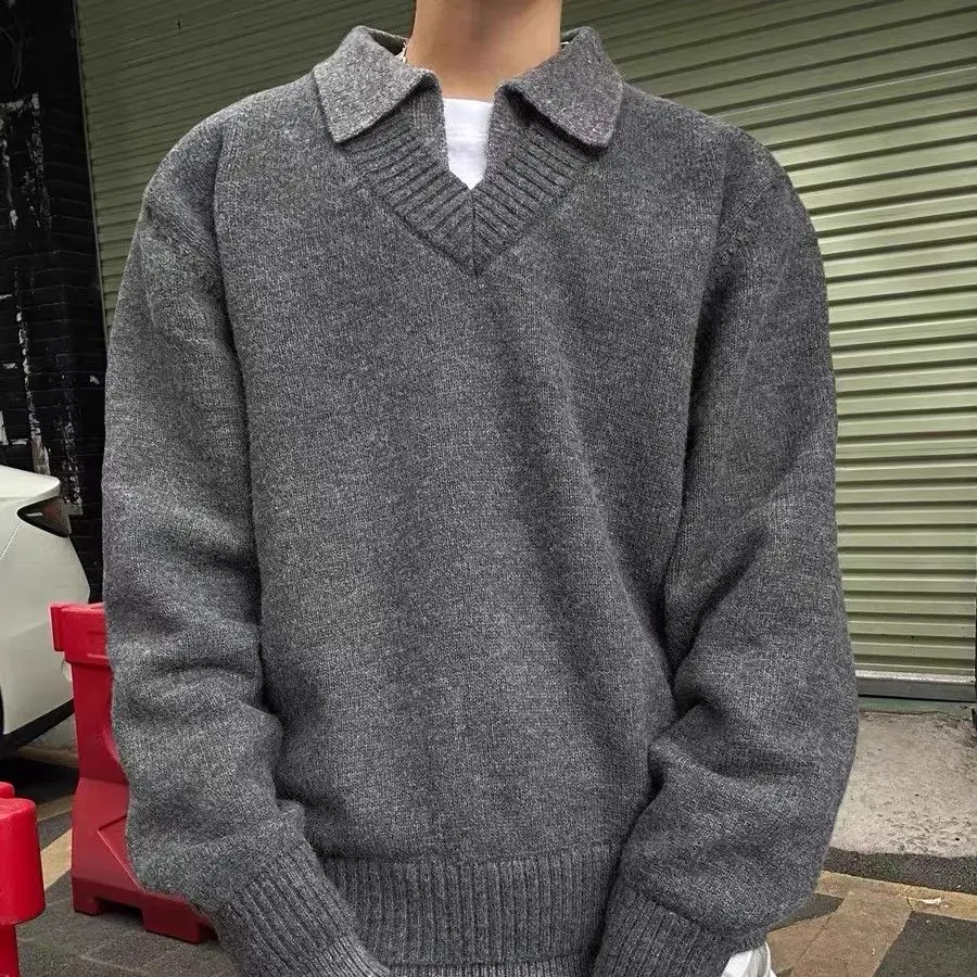 

Loose V-Ne Knitted Sweater Imitation Camere Lazy Sle Collar Top for Young Men And Women Casual Winter Faion