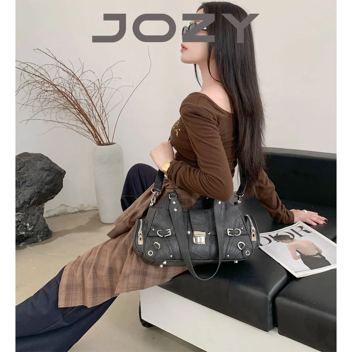 

Hip Hop Black Fashion Women Crossbody Hobo Bag 2025 New Trendy Y2k Shoulder Handbag Luxury Design Underarm Tote Vintage