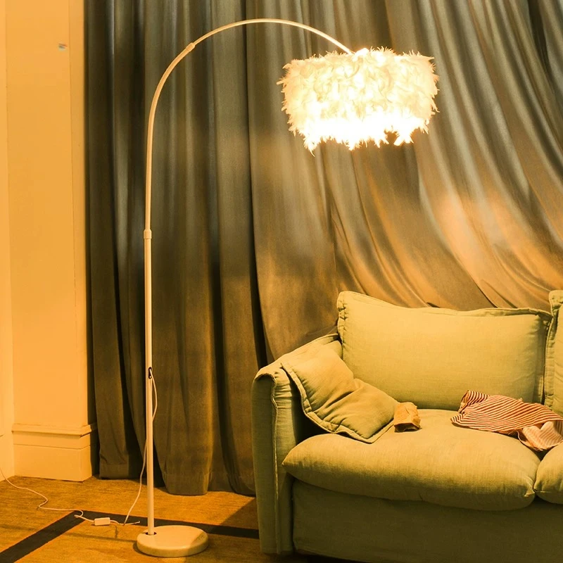 Feather fishing floor lamp modern simple led living room study bedroom bedside vertical floor lamp
