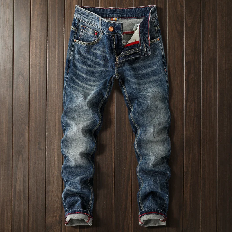 

2026 New Men's Jeans High-End Slim Fit Straight Retro Blue All-Match Casual Denim Pants