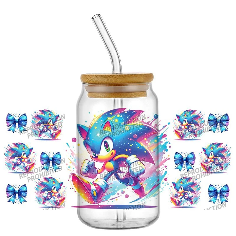 

Высококачественная цифровая 3D-наклейка для кружки с мультяшным ежиком Соник, УФ DTF-пленка для стаканов Libbey 16 унций