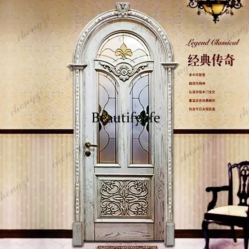 Y136 Y136 Solid wood multi-layer painted wooden door thickened home custom silent flat open American retro arc arch door