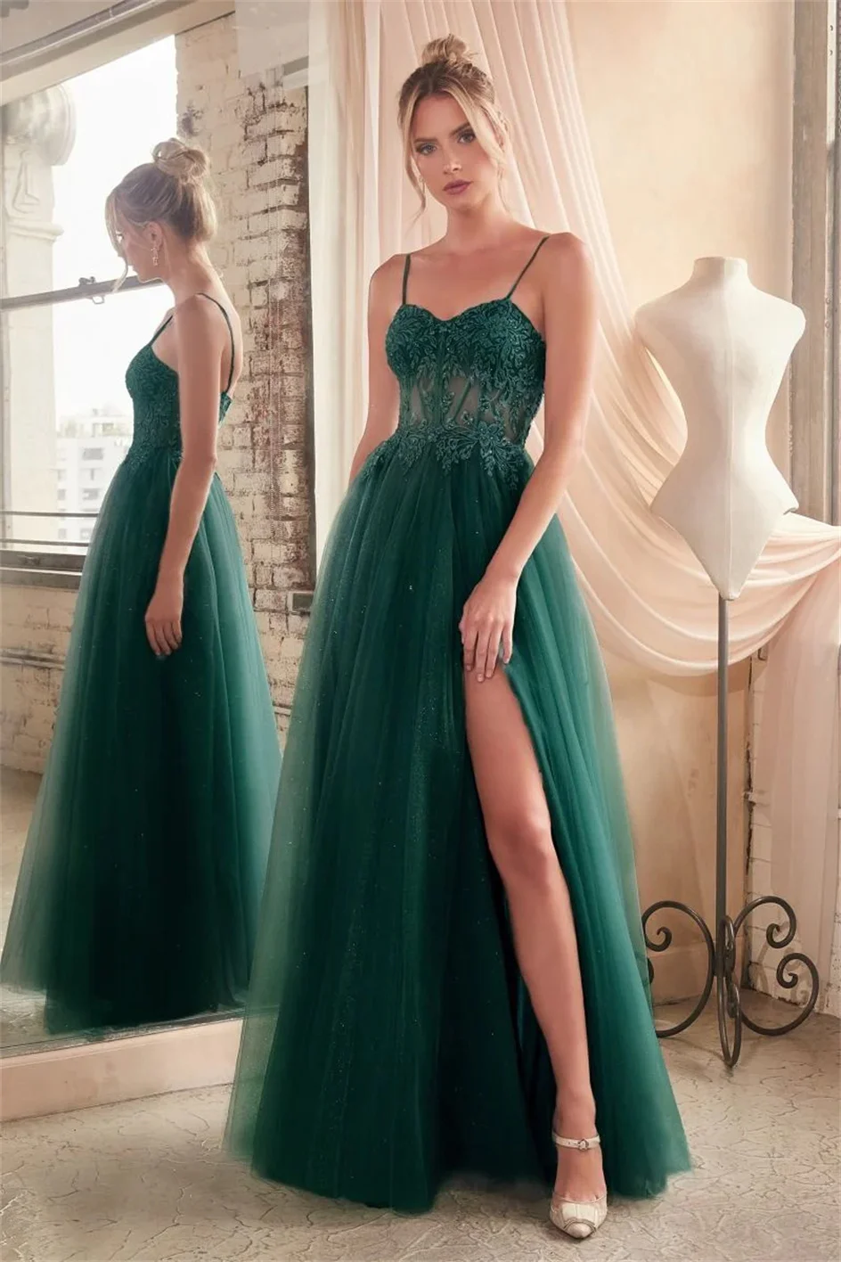 Beautiful Appliques Spaghetti Strap Luxury Sleevesless Floor-length Prom Dress Formal Dress Party Evening dresses For girls gown