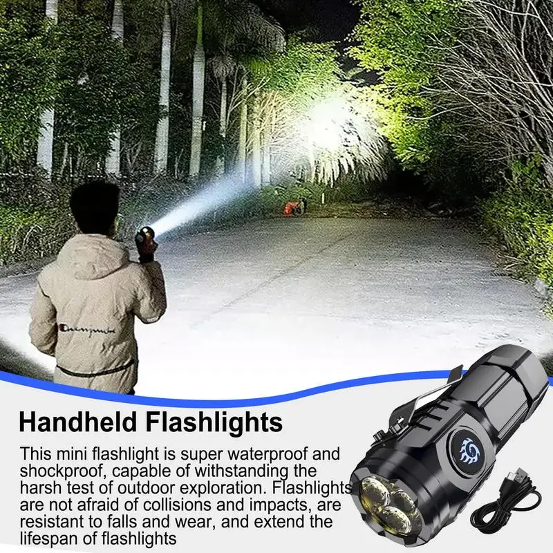 Mini Flashlight Super Portable Magnetic Attraction Led Three-eyed Chargeable Portable Lighting New Flashlight Three-eye