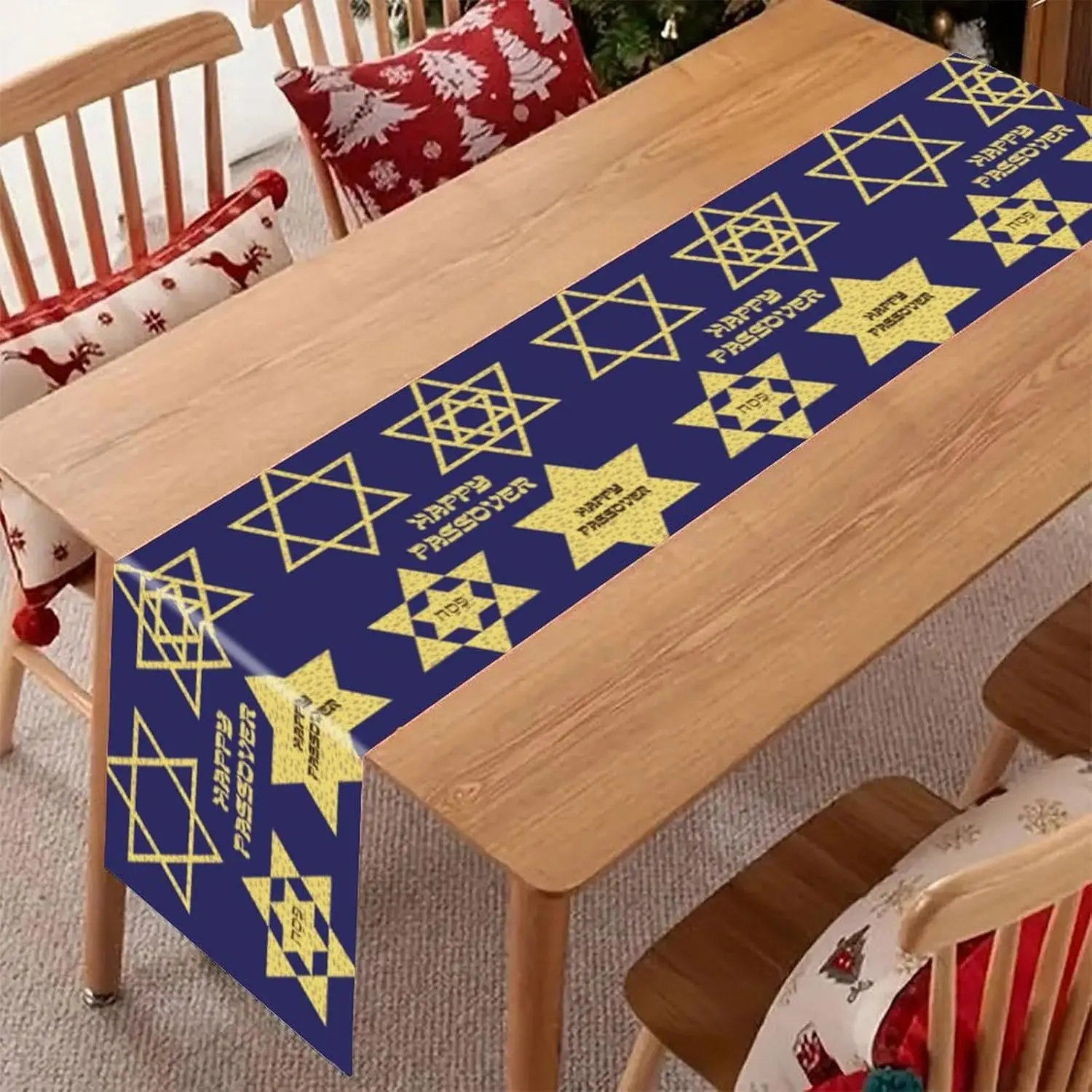 

Льняная дорожка на стол с гексаграммой для Пасхи, декор для еврейского праздника, дорожка на кухонный/обеденный стол с звездой Давида, украшения для Пасхи