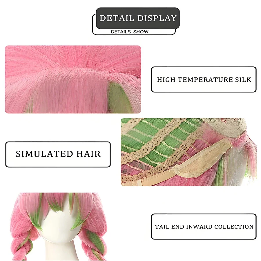 Anime Mitsuri Kanroji Cosplay Synthetic Wig Long Pink Green Braid Heat Resistant Hair Authentic Cosplay Wigs view 2