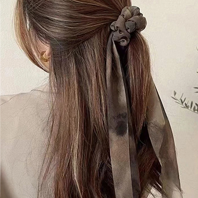 Scrunchies-lazos de cinta de satén para mujer, lazos largos para el cabello, soporte para cola de caballo, lazos para el cabello, bandas de goma para el cabello, accesorios para el cabello